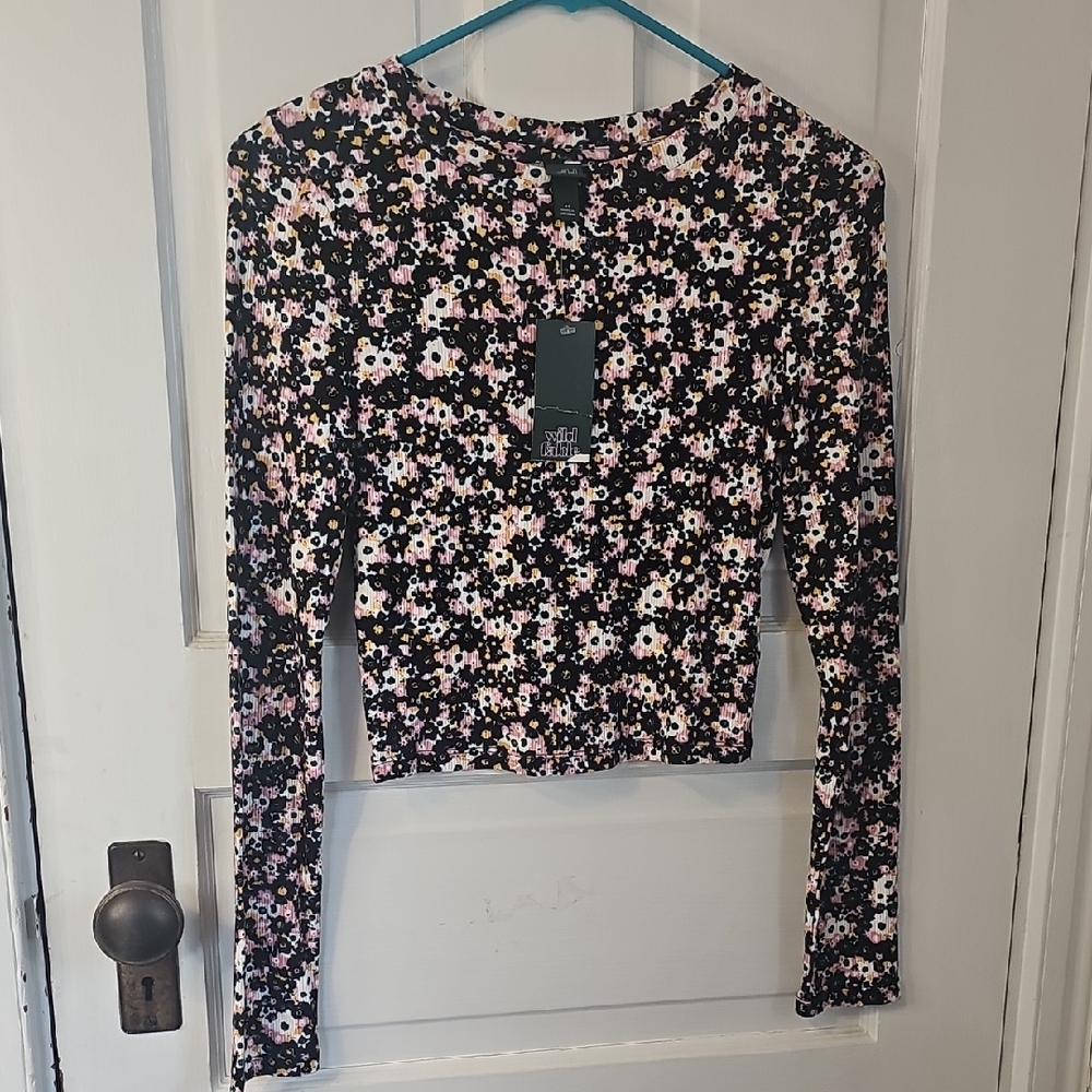 Wild Fable Floral Long Sleeve Tee - Black and Pink